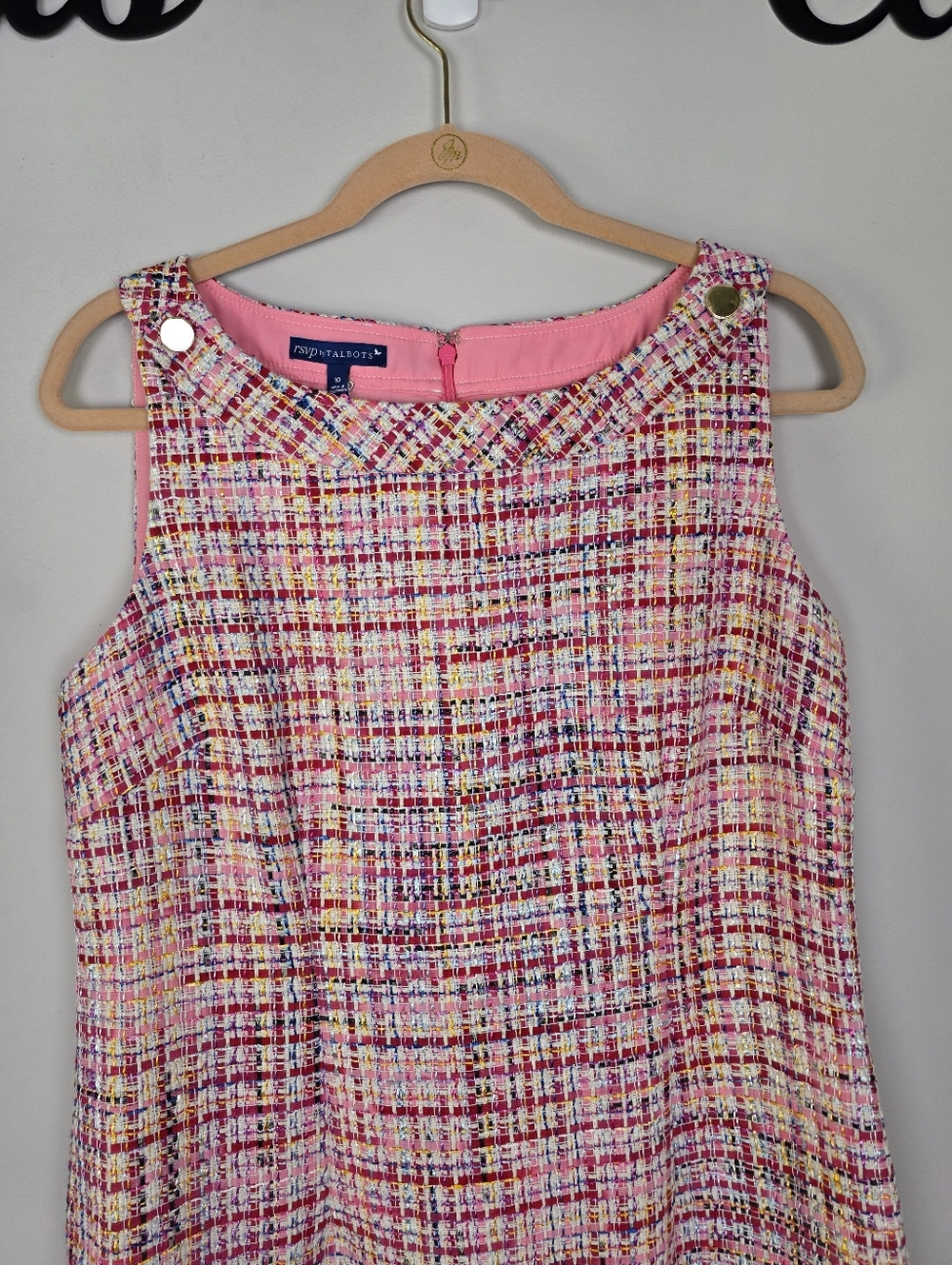 Talbots Pink Multi Ribbon Tweed Shift Dress Size 10 NWT - Picture 5 of 12